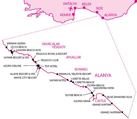 turecká riviéra alanya mapa Turecká riviéra | KARTAGOtours turecká riviéra alanya mapa